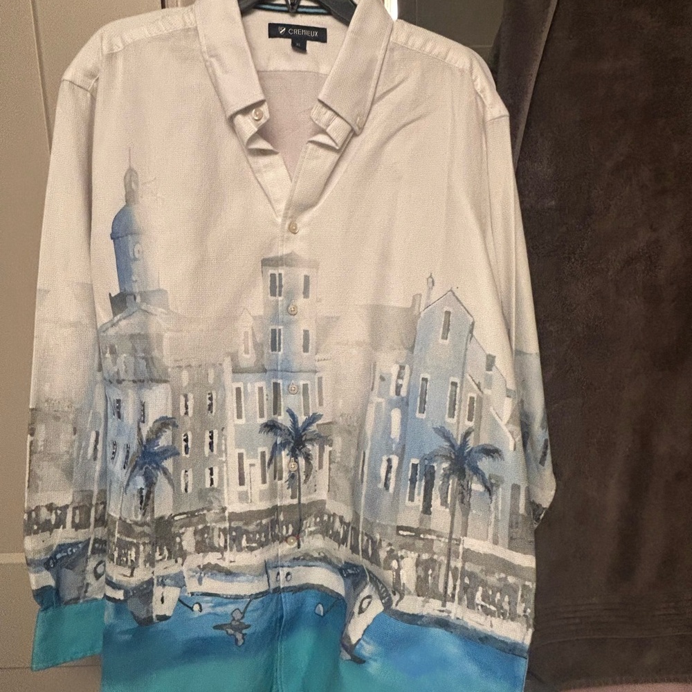 Daniel Cremieux White and Blue Coastal Resort Button-Down Shirt